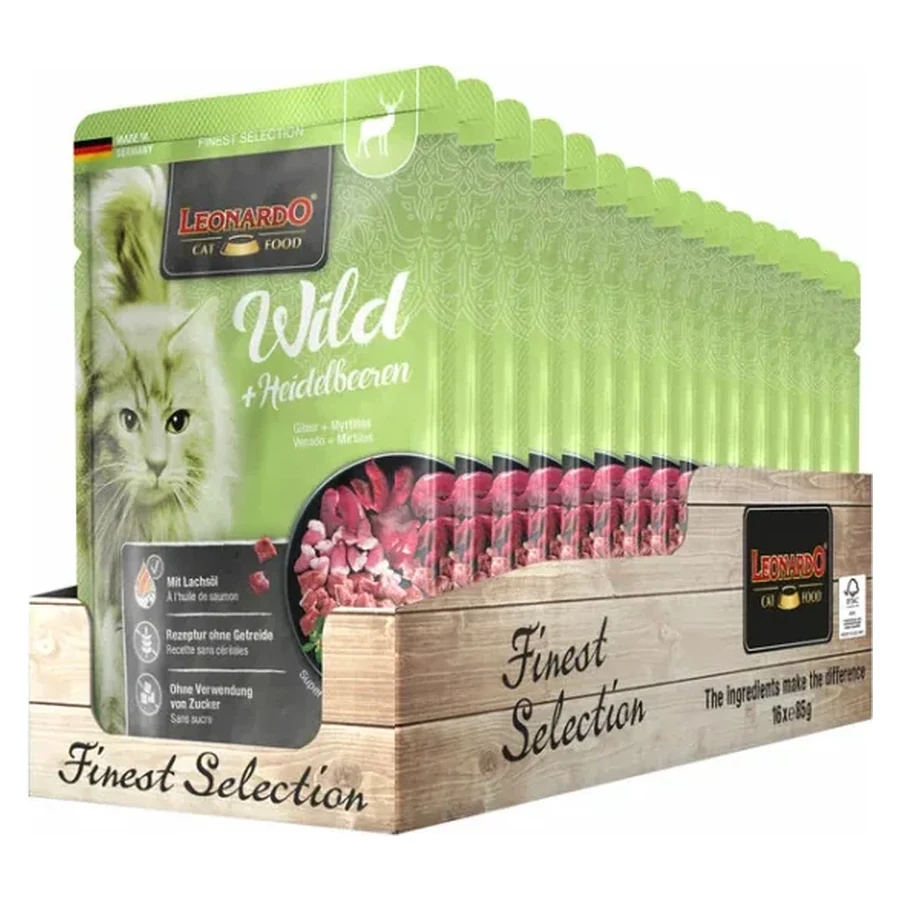 Leonardo selvaggina + mirtilli 85 gr. x 16 Bustine